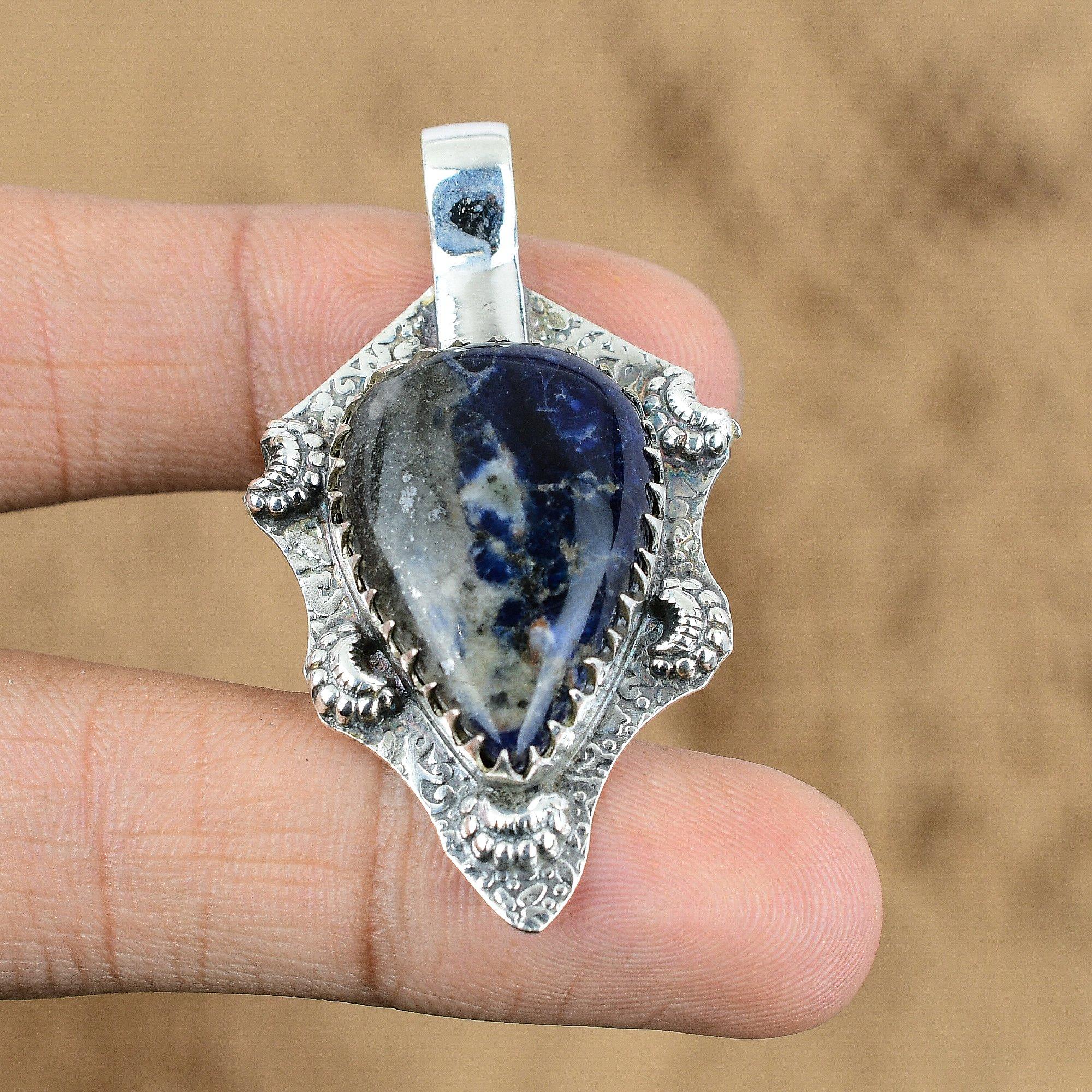 

Natural Sodalite Gemstone Indian Jewelry 925 Sterling Silver Pendant For Women