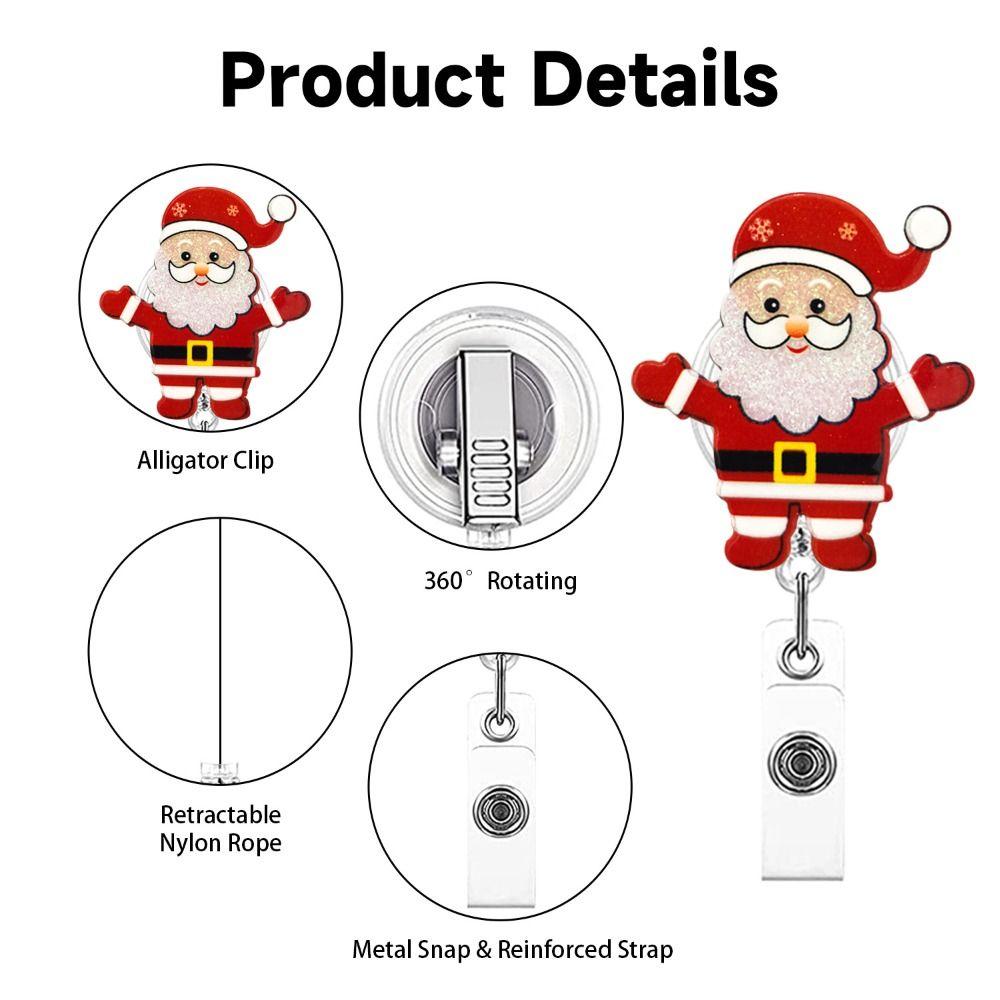 Acrylic Christmas Badge Reel Santa Claus ID Card Holder Retractable Badge Holder  Name Card