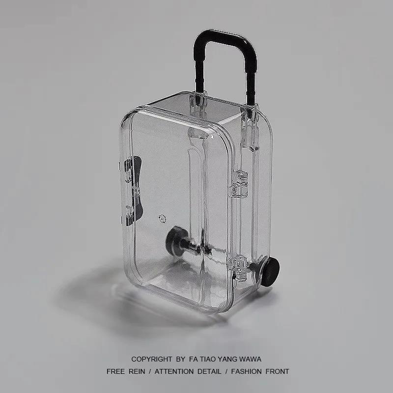 

Mini And Ultra Small Suitcase Storage Box With Retractable Wheels Movable Transparent Jewelry Cute Ornaments