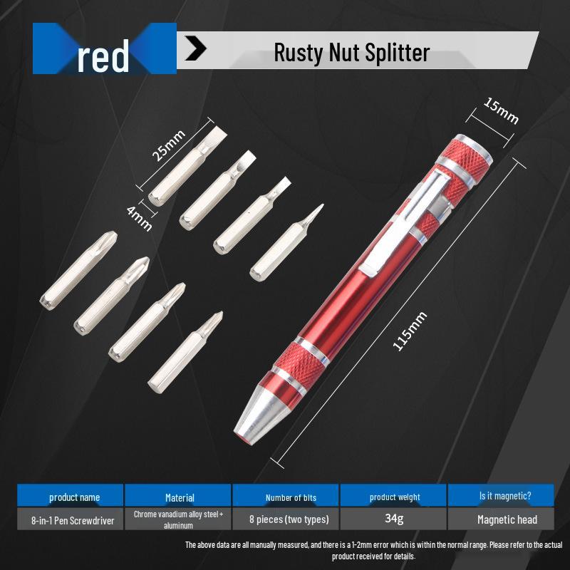 8-in-1 Multi-purpose Aluminum Alloy Screwdriver Pen with Flat & Cross Heads