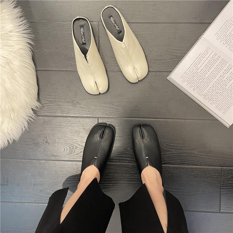

Flat-bottomed Split-toe Pedal Low-heeled Muller Shoes 40 білий