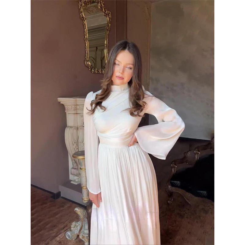 Fashion Wind New Arrival Waist-Tight Half Turtleneck Dress Half High Neck Flared Sleeve Dress