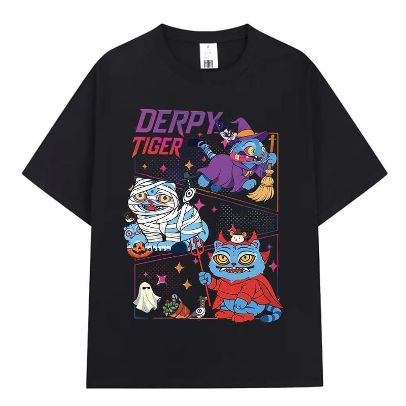

KPop Demon Hunters Derpy Tiger Halloween Merch T Shirts Fashion Vintage T-shirts Women Clothing Cotton Popular Unisex T-shirts S