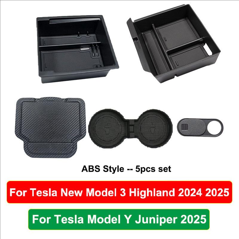 For Tesla New Model Y Juniper 2025 Model 3 Highland 2025 Storage Box Center Armrest Hidden Box Cup Holder Organizer Accessories
