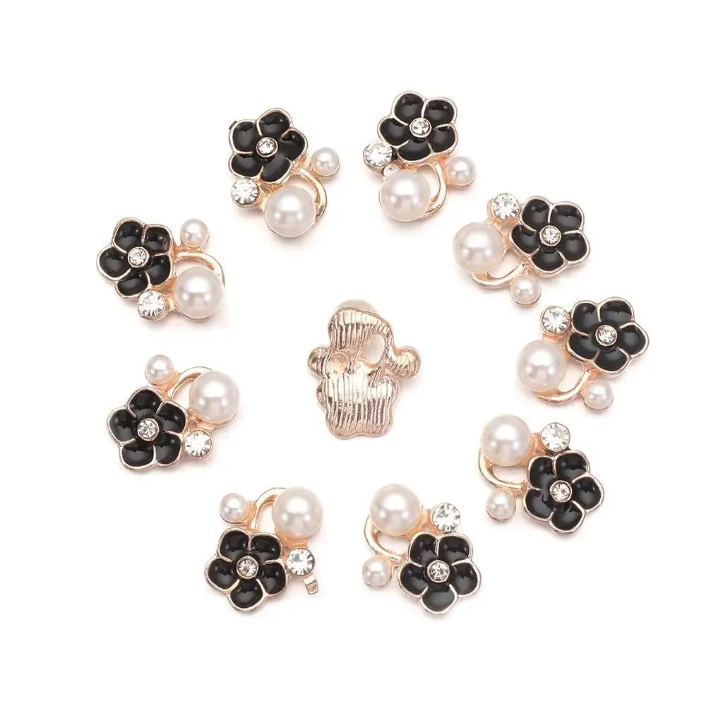 10Pcs Sparkling Hat Apparel Accessories Flower-shaped Rhinestone Buttons Pearl Hairpins Headwear Clip Pearl Button DIY Craft
