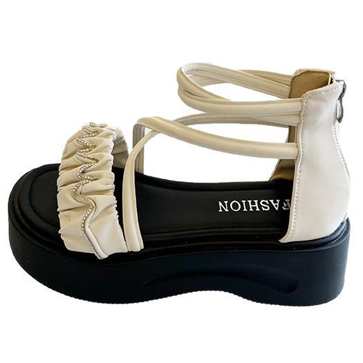 Muffin platform Roman sandals female 2025 spring and summer new French beautiful rhinestones with skirts fairy wind beach shoes