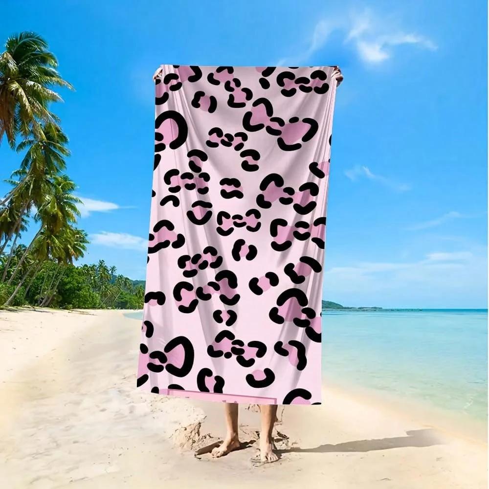 Pink Leopard Beach Towel Single Sided 2DPrint Stylish Soft Beach Towel Beach Pool Bathroom Towel Fun Vibe Gift For Trendy Lovers
