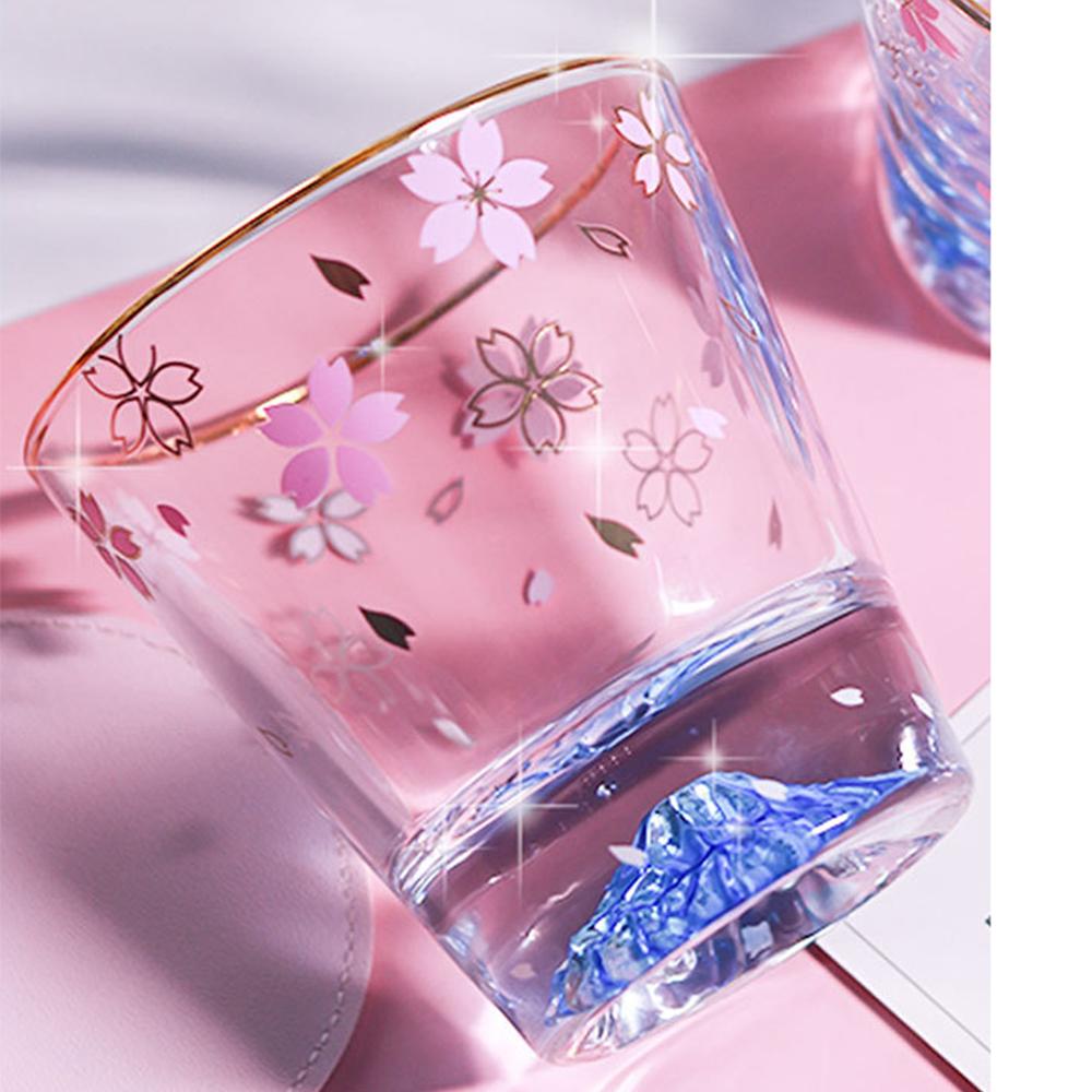 290ml Japon Tarzı Fuji Dağı Sakura Cam Bardak Cam Pembe Sevimli Su Bardağı Çay Kaşıklı Çay Bardağı Deinkwaie