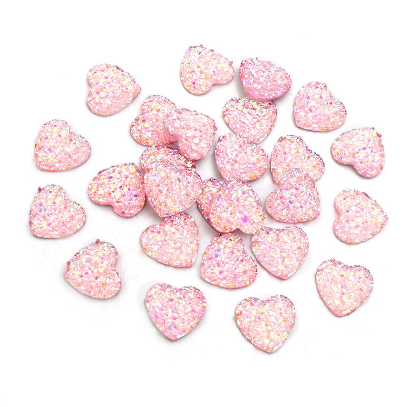 Fashion 40pcs 12mm Flat Back Heart Resin Cabochons Multi Colors Druzy Natural Stone Convex DIY Jewelry Making Accessories