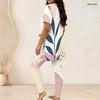 Women Plus Size Two Piece Set Round Neck Short Sleeve Geometric Printed Top And Long Pants