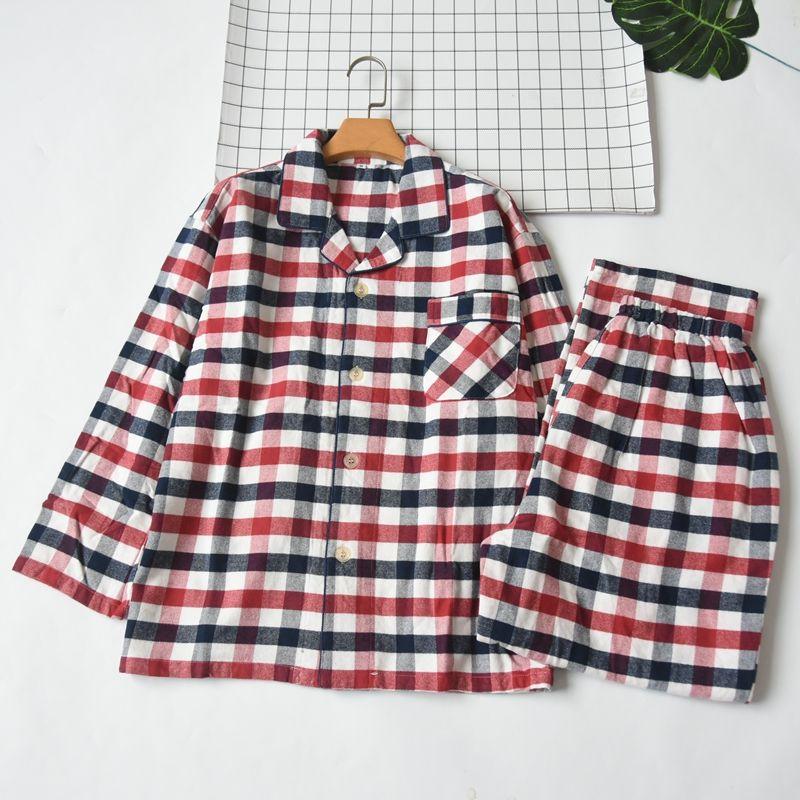 

Daily Order Men Pure Cotton Gingham Pajamas Suit Spring & Fall Cotton Brushed Flannel Long Sleeves Pants Homewear Big Sale Red lattice M