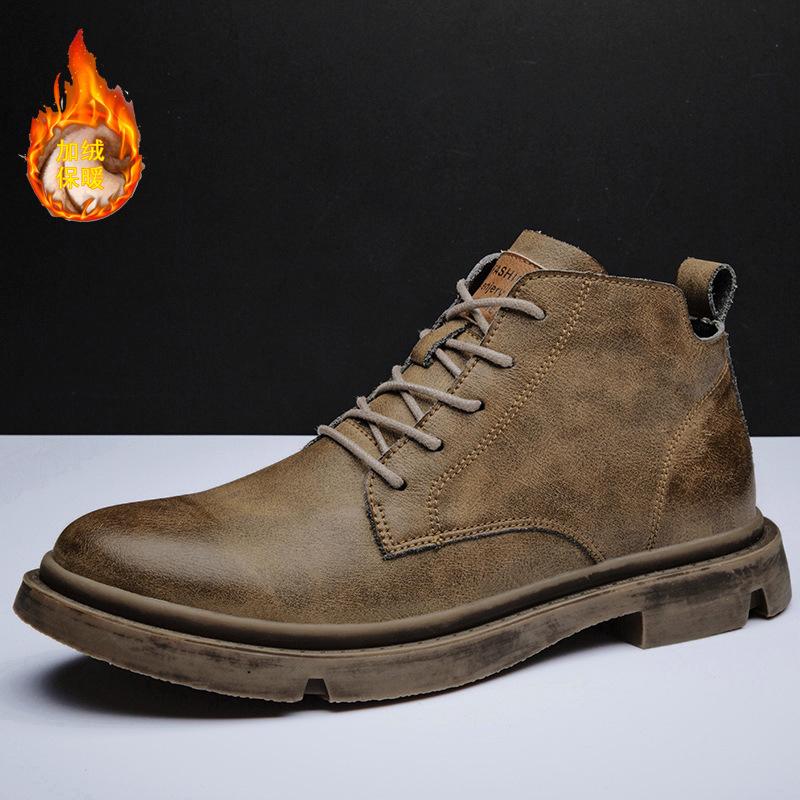 Podzimní a zimní britská holínka Martin pánské vysoké retro kožené boty středně vysoké boty pro volný čas fleece tepelné nástroje krátké boty pánské trendy boty