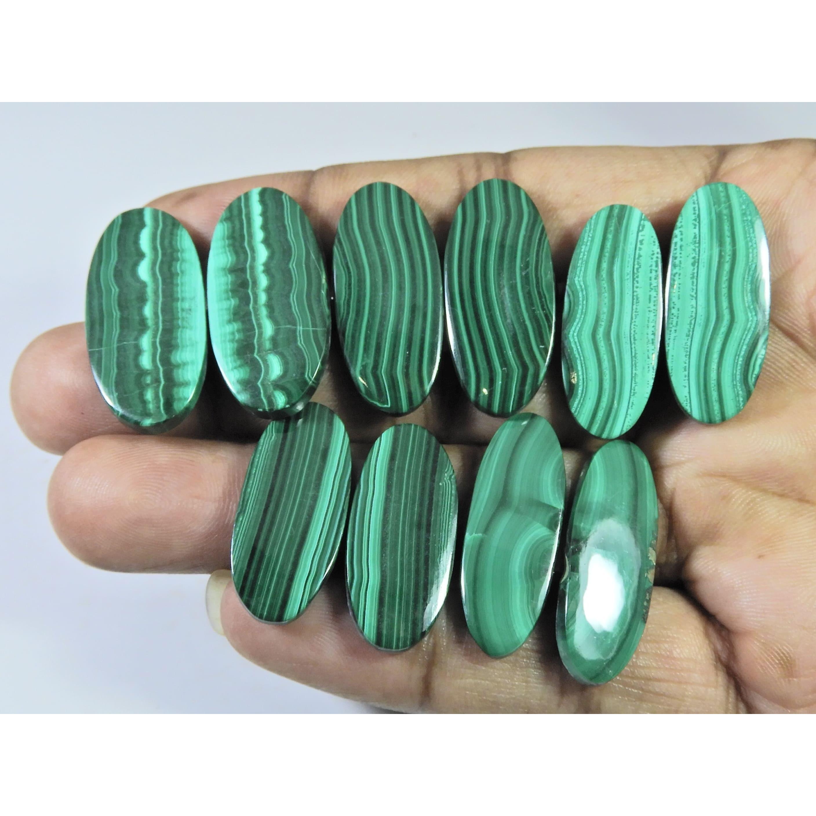 

215 Карат. Натуральный зеленый малахит, парный, овальный кабошон, драгоценный камень, лот из 5 пар C-415