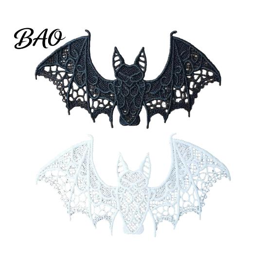 Durable Fabric Patches 2PCS Halloween Bat Embroidered Patch, Lace Gothic Wing Design Long-lasting DIY Clothing Badges, for Backpacks Jeans Jackets