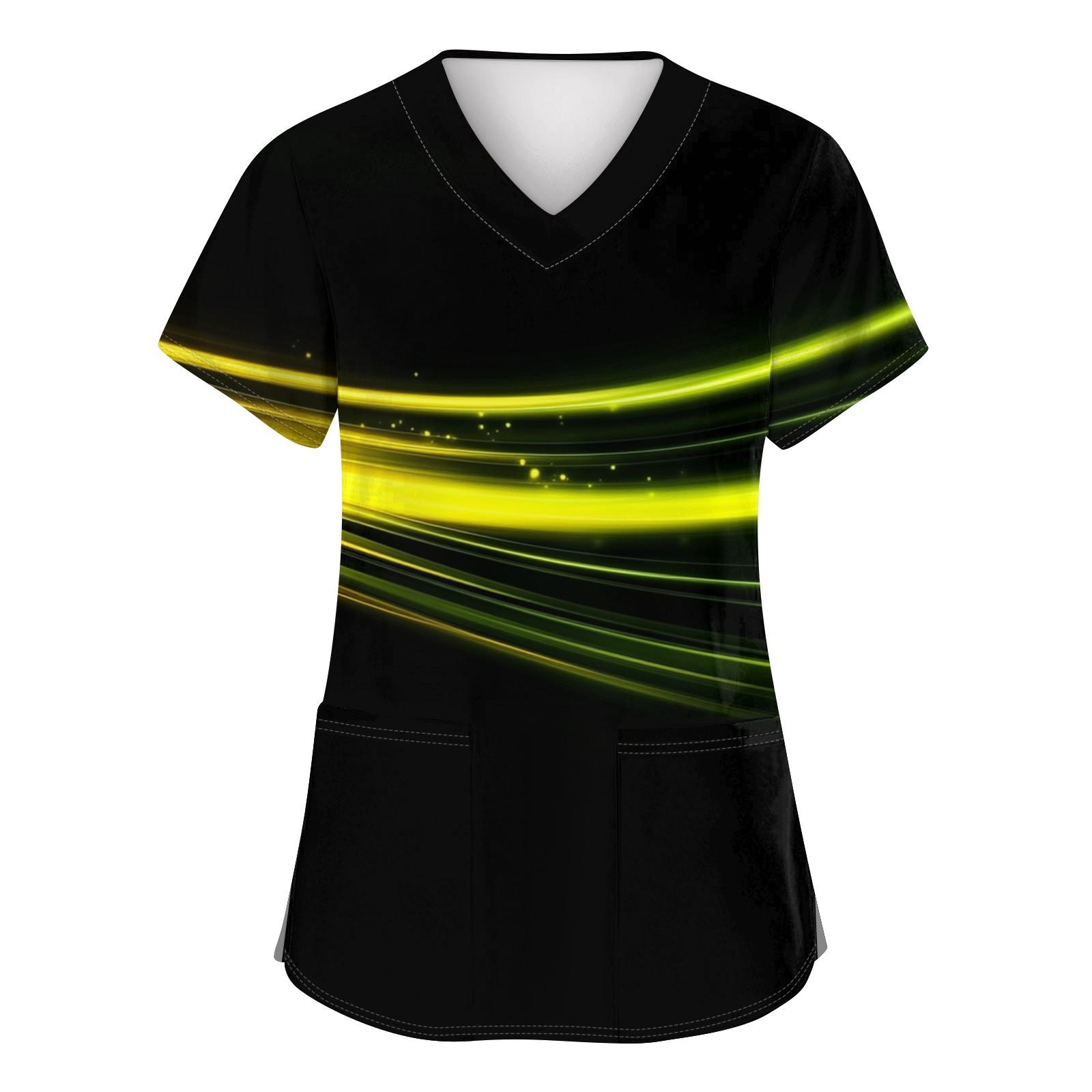 

Женская модная футболка с короткими рукавами и v-образным вырезом с принтом, маленькая рабочая футболка с карманами L шафрановый