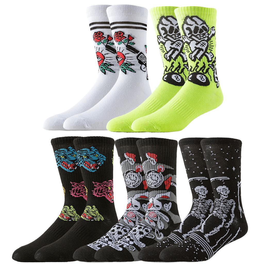 5Pairs Men Women Hip Hop Style Sport Socks Novelty Design for Street Basketball Skateboard Enthusiasts