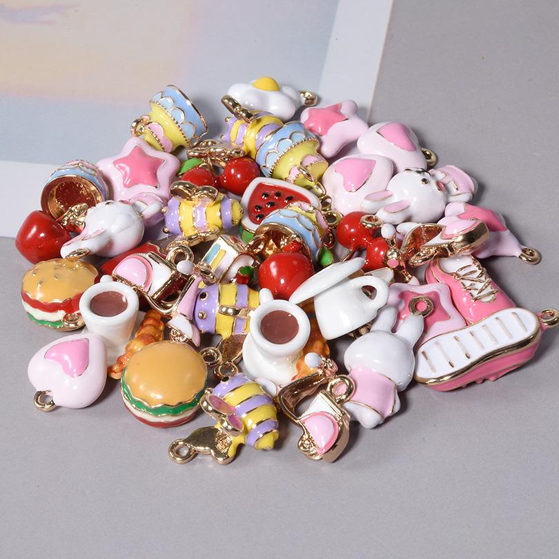5/15pcs/Lot Cute Girl Pendant Enamel Cherry Rabbit Star Charms For Jewelry Making Supplies 3D Charm In Bulk DIY Earring Keychain