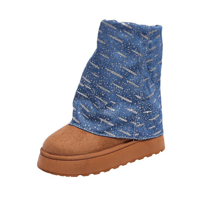 Suede Platform Women Mid Calf Boots Flats Fashion Casual Shoes Woman 2025 Trend Winter Designer Walking Warm Snow Botas Mujer