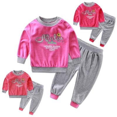 Kinder Mädchen Velours Winter Shirt Set Lässiges Set Sportoutfits Knopf Warme Kleidung T-Shirt Langarm Hose Kleidung 2Stk./Set