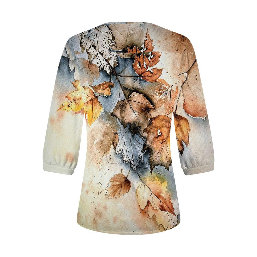Women's Puff 3/4 Sleeve Tunic Tops Pleated Neck Blouses Casual Loose Spring And Summer T-Shirts