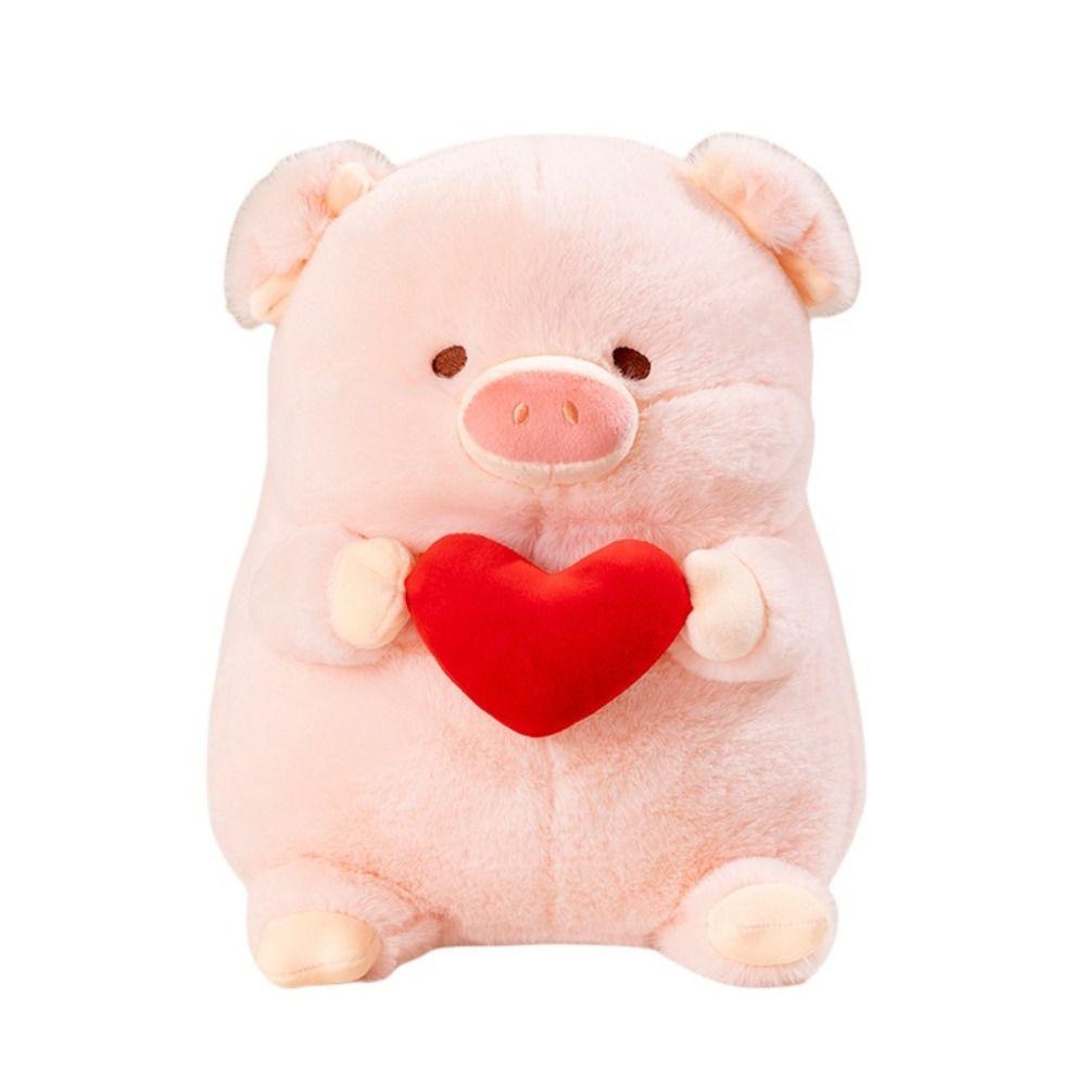 Peluche Simulation Pig Doll Toys Hug Red Heart Stuffed Pig Plushie Doll  Birthday Parties