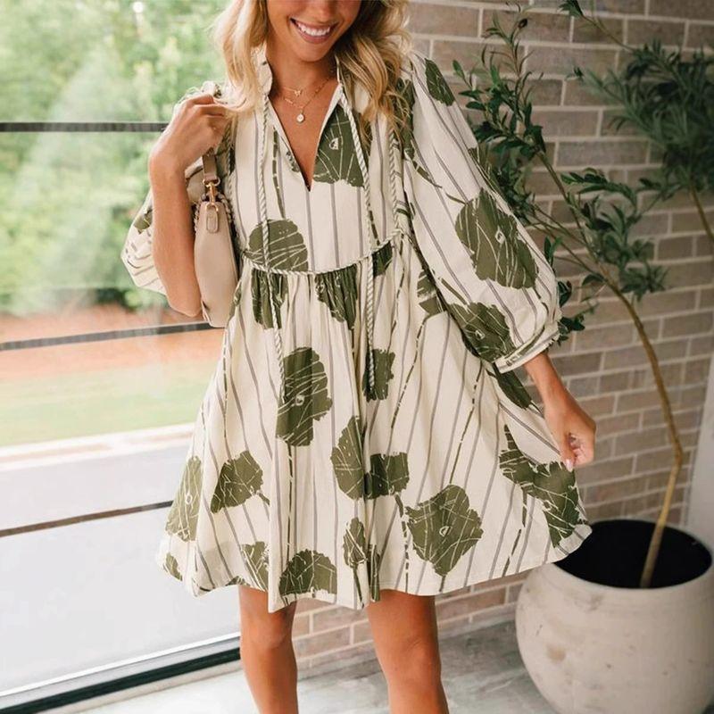 

Fashionable Printed Dress 2025 New Arrival Spring/Summer European and American Women s Clothing Fashion Print Dress Green XL