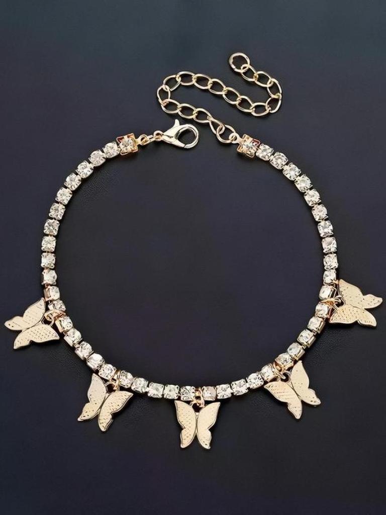 Women's Elegant Butterfly Design Anklet, Fashion Glamorous Rhinestone Anklet for Women & Gift, Casual Vacation Beach Jewelry Acc