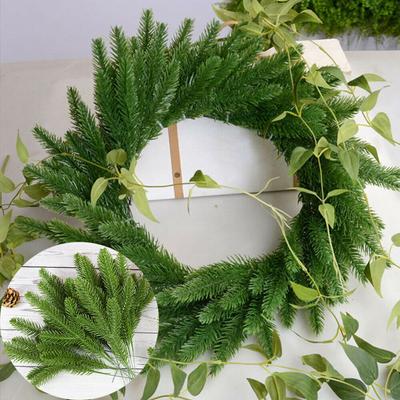6pcs Christmas Pine Branches Artificial Green Leaves Plants Artificial Simulation Pine Needles