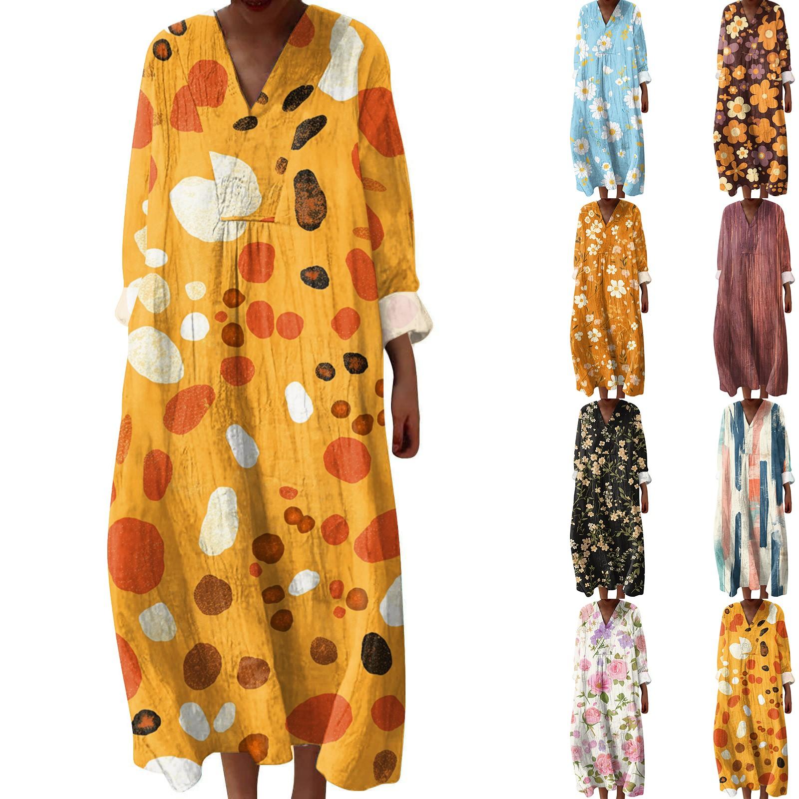 

Women s Casual And Fashionable V-Veck Flower Print Long Sleeved Dress Long Sleeved Dress XXL