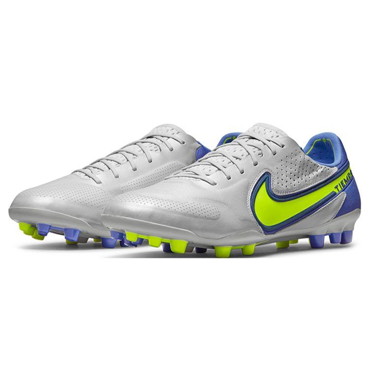 Nike 9 Elite Vârf Rotund cu Șireturi AG (Șuruburi scurte din cauciuc) Pantofi de fotbal pentru bărbați, rezistenți la alunecare, durabili, ușori, albastru gri DB0824-075