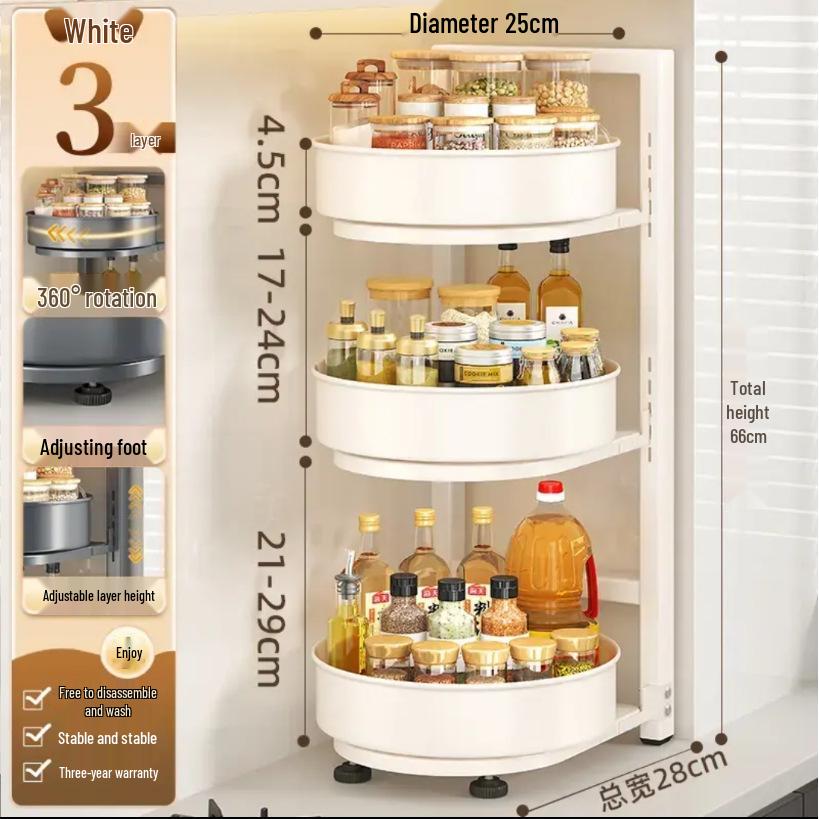 Rotating Kitchen Spice Rack - Multifunctional Storage Tray for Bottles, Oil, Salt, Soy Sauce, and Vinegar.