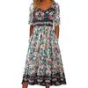 Summer Bohemian Printed Plus Size Women's Dress Fashion Round Neck Short Sleeve Casual Long Dresses Women Elegant A Line Vacation Beach Dress 26653