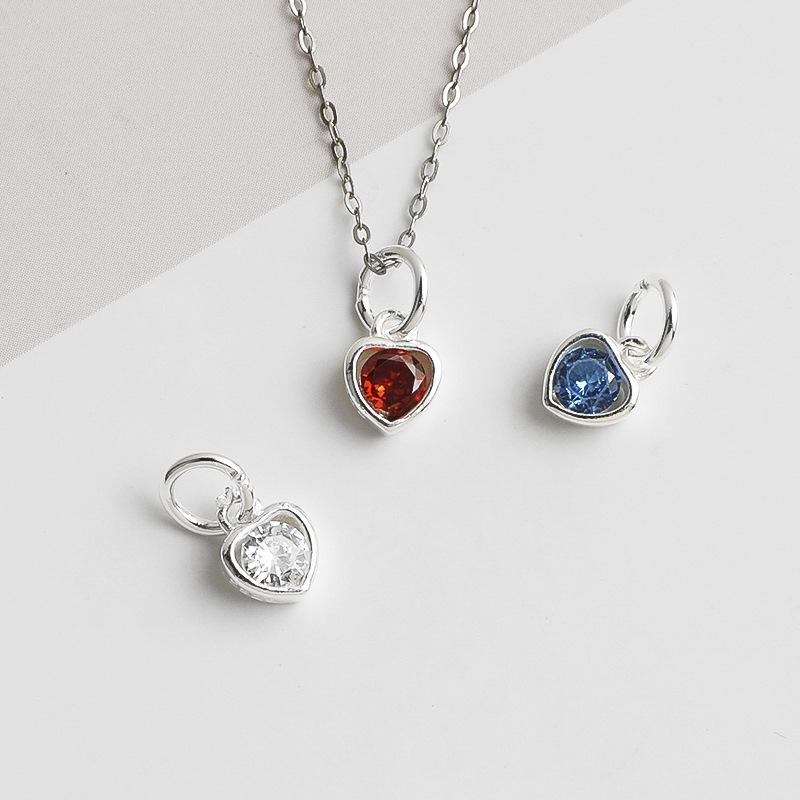 Love Pendant: S925 Sterling Silver Heart-Shaped Jewelry with Colored Zircon, DIY Handmade Bracelet or Necklace.