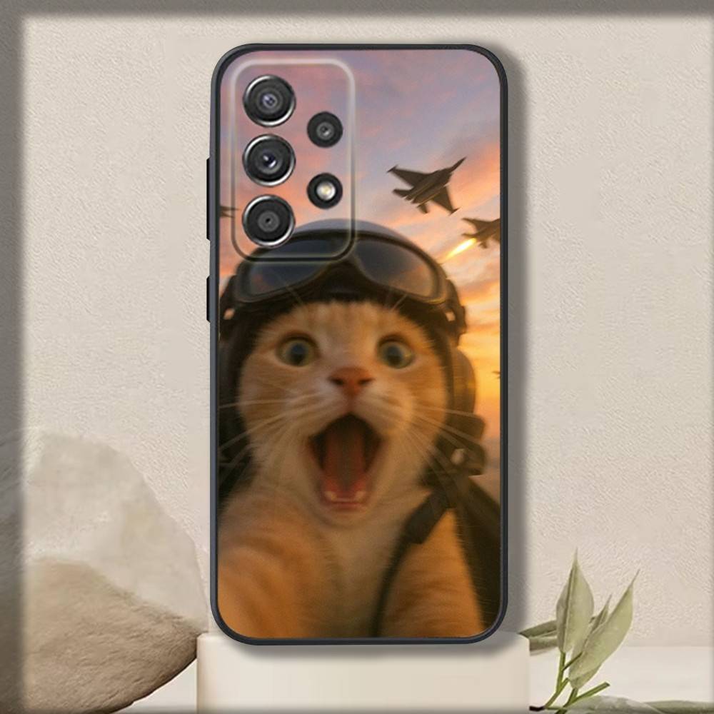 Cute Cat Meme Phone Case For Samsung S 25,24,23,22,30,21,10,9,Ultra,Plus,Lite,FE,4,5 G Soft Black Case