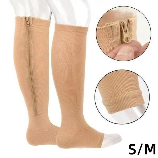 Unisex Toeless Compression Socks Side Zip Up Knee High Socks Prevention Socks