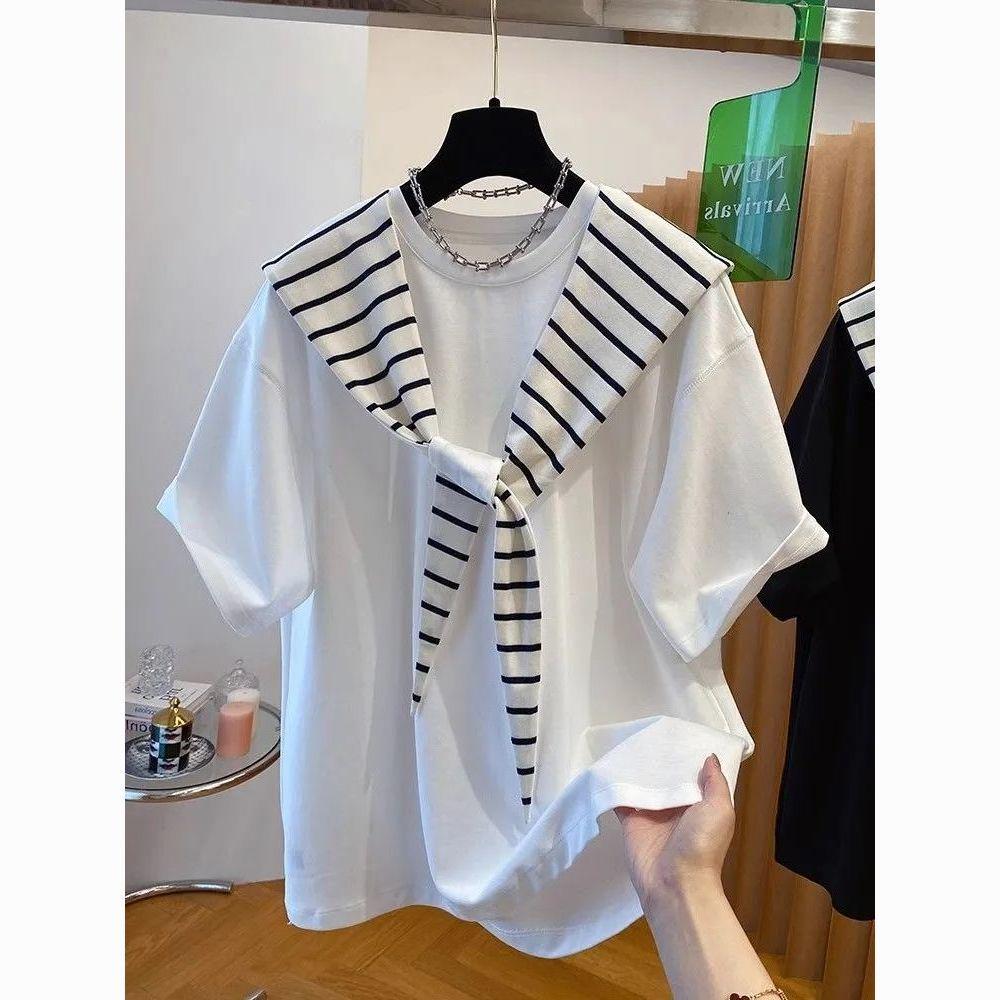 2025 Unisex Plus Size Striped Hooded Color Block Short Sleeve T-Shirt