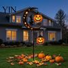 Holiday Seasonal Lawn Decor Solar Halloween White Ghost Pumpkin Moon Garden Stake Light, Waterproof LED Creative Gifts for Home Yard Decoration,