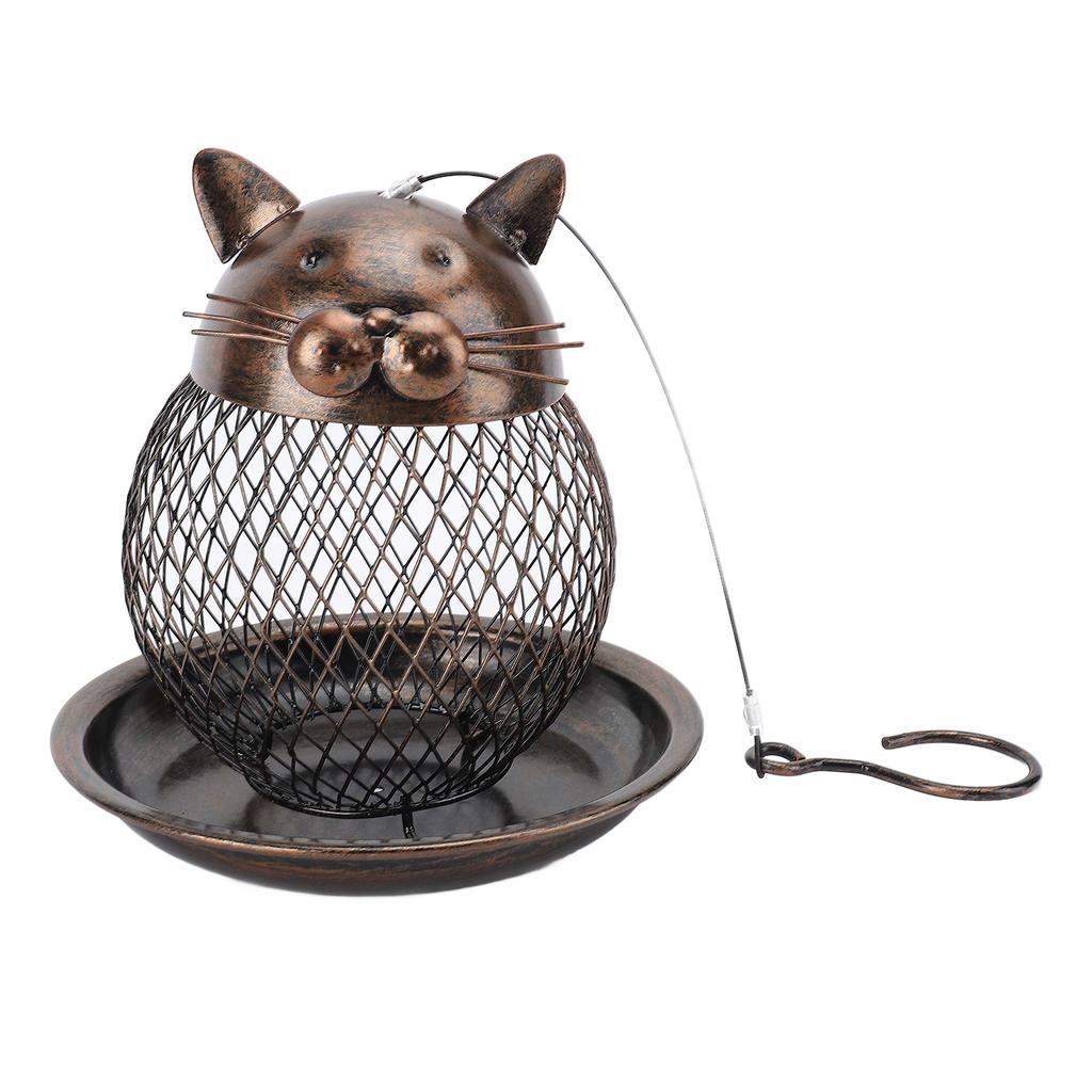 Hanging Bird Feeder for Outdoor Iron Squirrel Proof Retro Cat Shaped Metal Mesh Wild Bird Feeder for Garden Decor