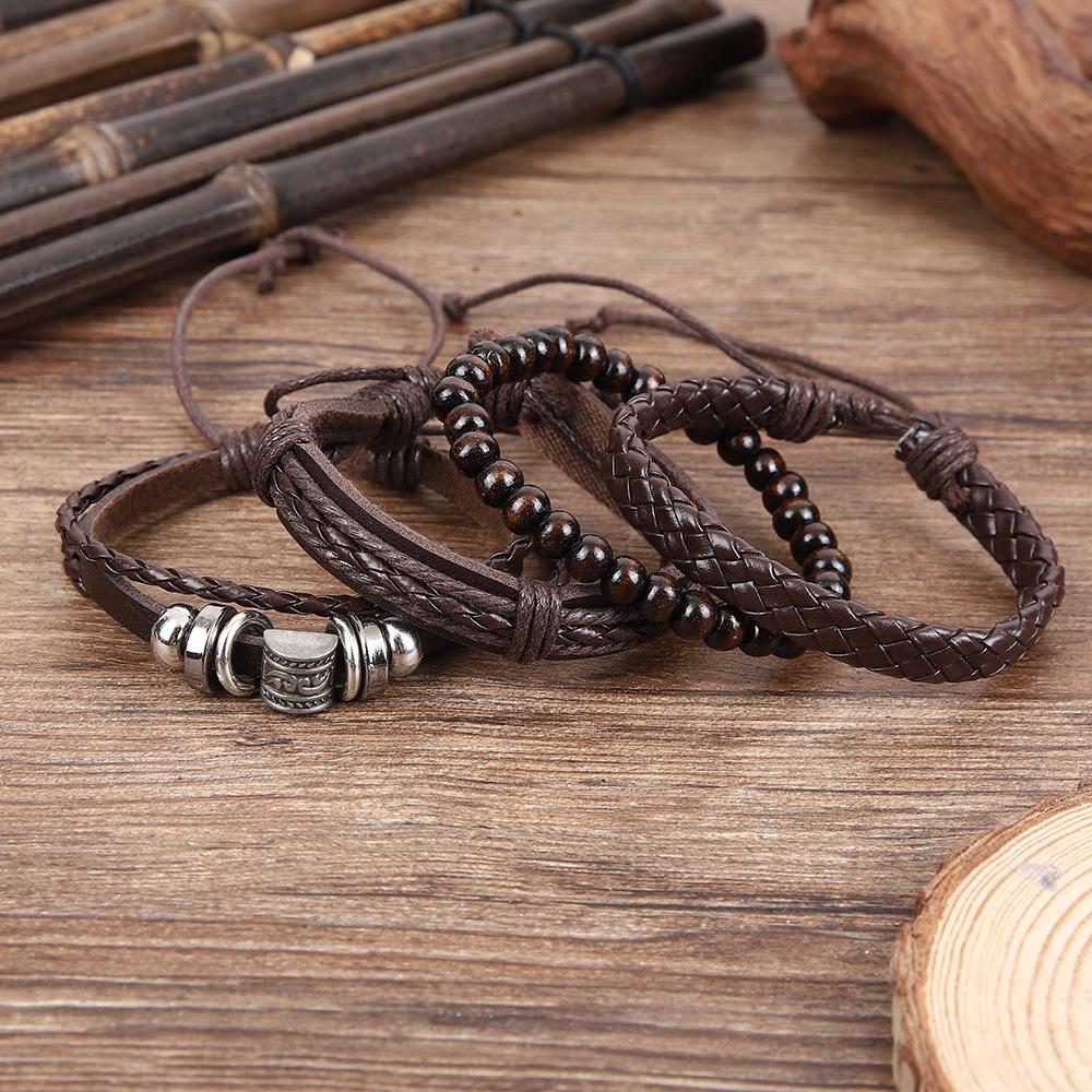 Men's Retro Brown Multilayer Leather Bracelet - Punk Distressed Design
