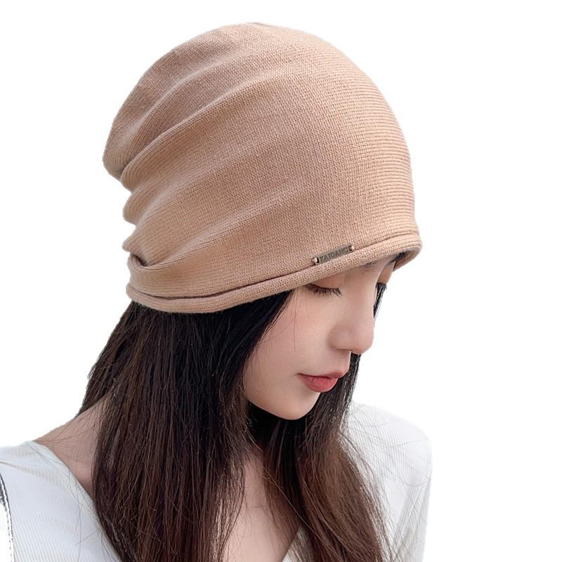 Women's Korean Style Knitted Hat - Spring/Autumn Versatile Rolled Edge Solid Color Pullover