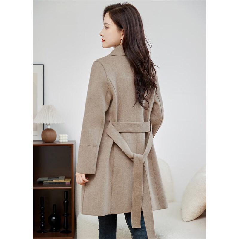 Women's Elegant Belted Double-Faced Wool Coat