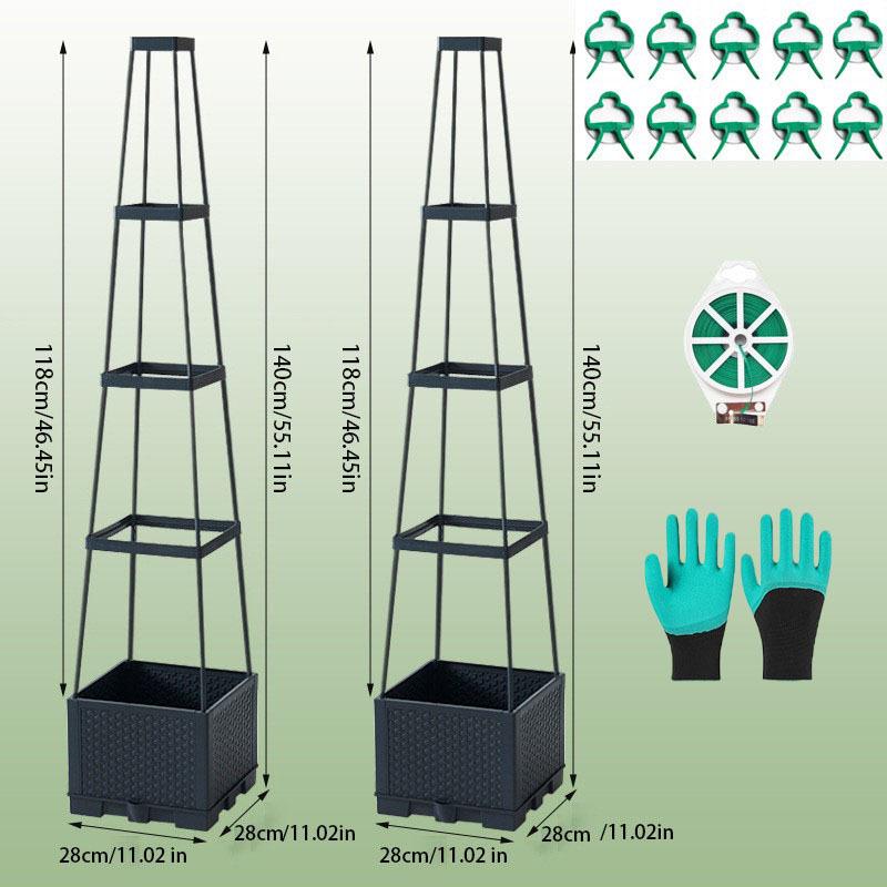 Balcony and Rooftop Vegetable Planting Box with Tomato Cage: Durable Plastic Flower Pot Container for Home Gardening.