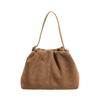 New Korean Versi Solid Color Women's Handbags 2026 Autumn Chic Faux Suede Pleated Messenger Bag Exquisite Retro Shoulder Bags