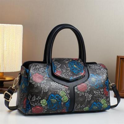 Neue Handtasche mit Aufdruck-Patchwork, Trendige Umhängetasche mit großem Fassungsvermögen, Einfacher Retro-Stil, Kontrastfarbene Klapptasche