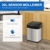 Sensor Trash Can 20L Stainless Steel Automatic Trash Can with Motion Sensor, Inner Bucket 33 X 25 X 42.5 Cm Silver+Black