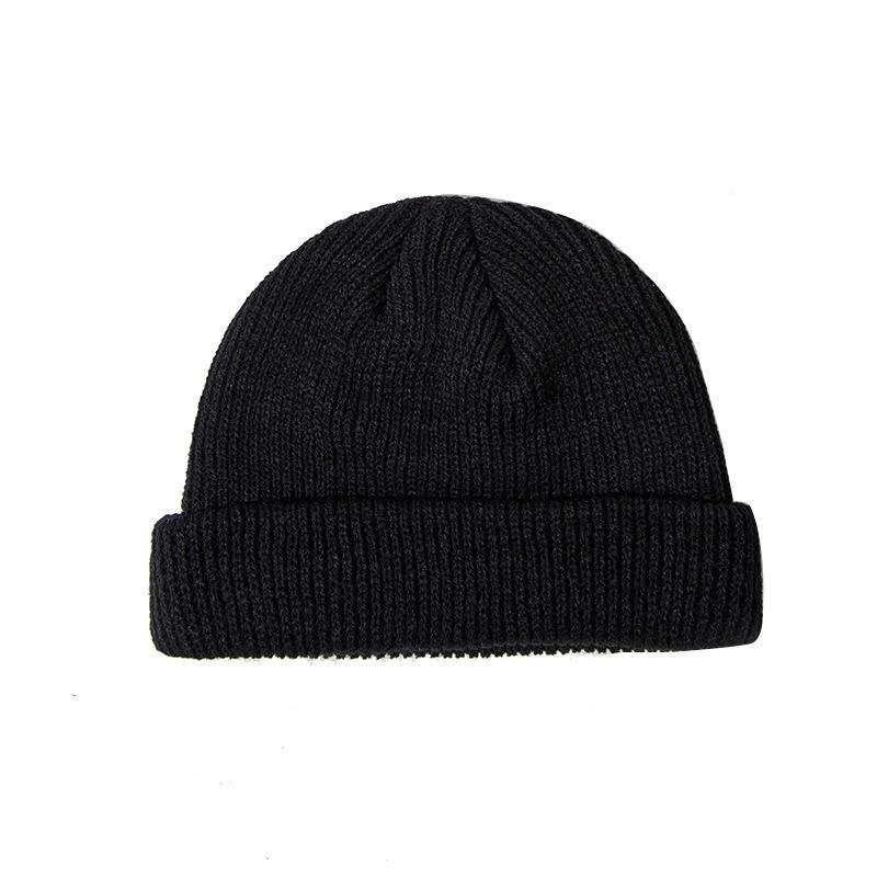 Solid color knitted hat men's autumn and winter hip-hop hat short trendy brand big head circumference warm wool cold hat
