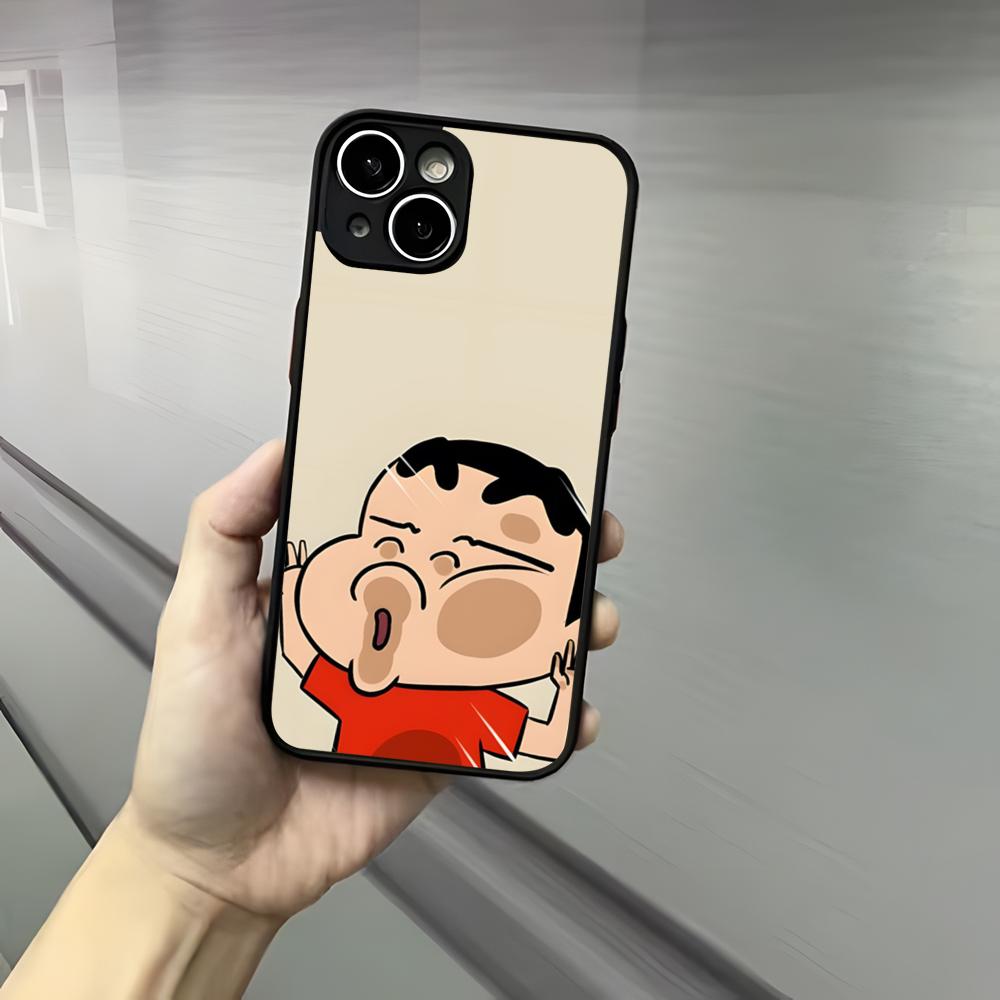 Cute C-Crayon S-Shinchan Clear Phone Case For Iphone 17 16 15 14 13 12 Pro Max Xr Air Plus Skin Feel Black Hard Shell Cover