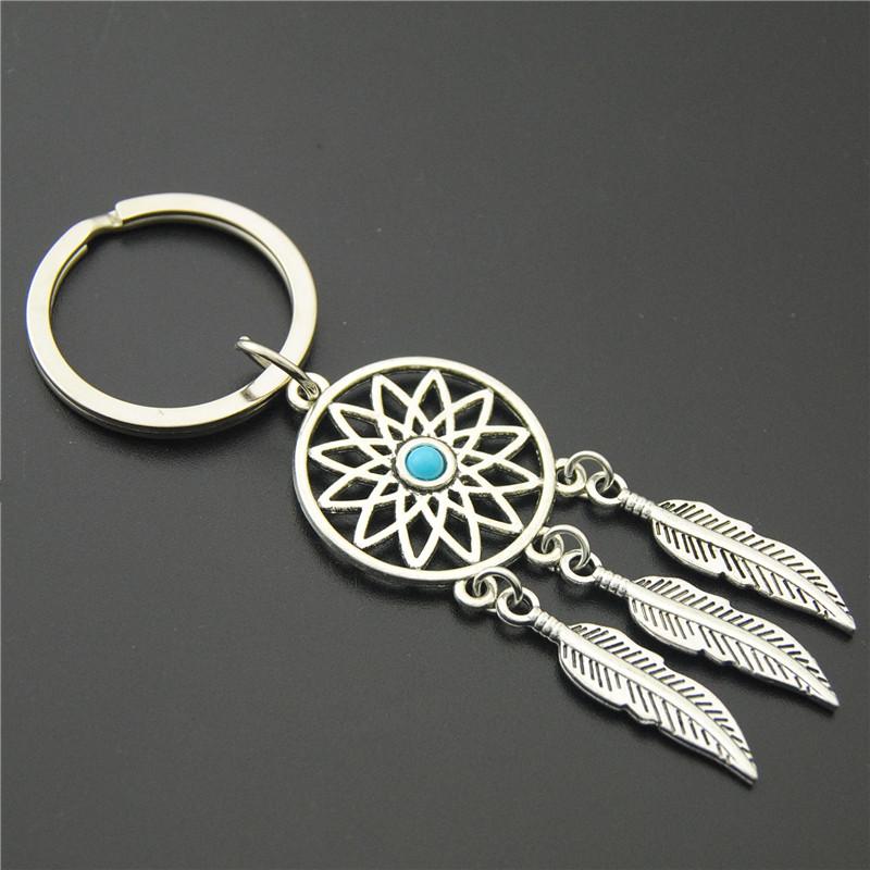 1pc Dreamcatcher Key Chains Flower Round With Feather Pendant Diy Handmade Gift For Women E885/E861 Bag Charm