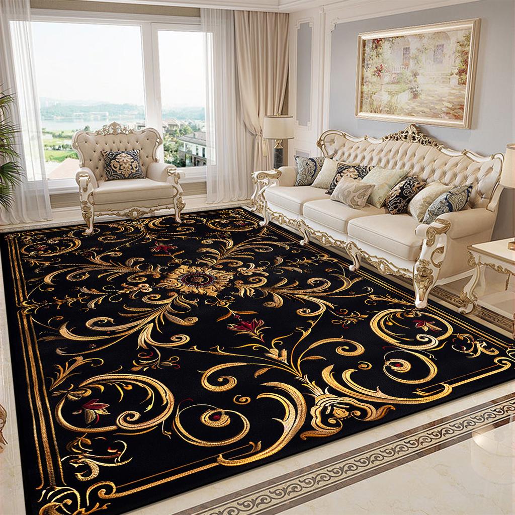 Luxury Golden Decorative Rug for Living Room European Style Parlor Decor Carpet for Rooms Non-slip Washable Lounge Sofa Foot Mat