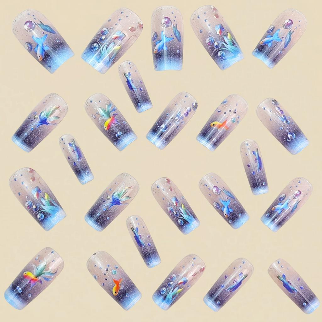 Marine Life Press On Nail 24PCS Blue Dolphins Design Breathable ABS False Nail Comfortable Wear For Parties Weddings Daily Activities